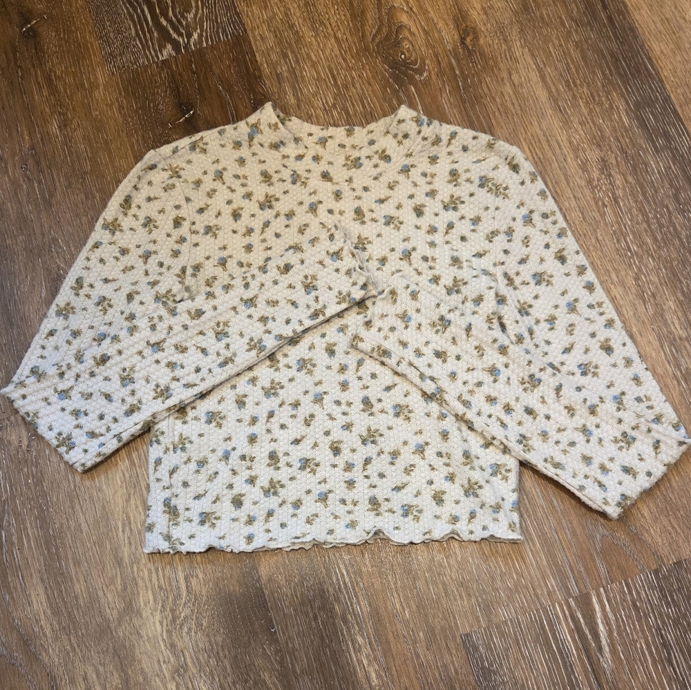 Arizona Jean Company Floral Long Sleeve Crop Top Xs Coquette